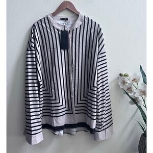 FHQ Collection Loose Style‎ Cream Striped Blouse Long Sleeve Top Women's XL NWT